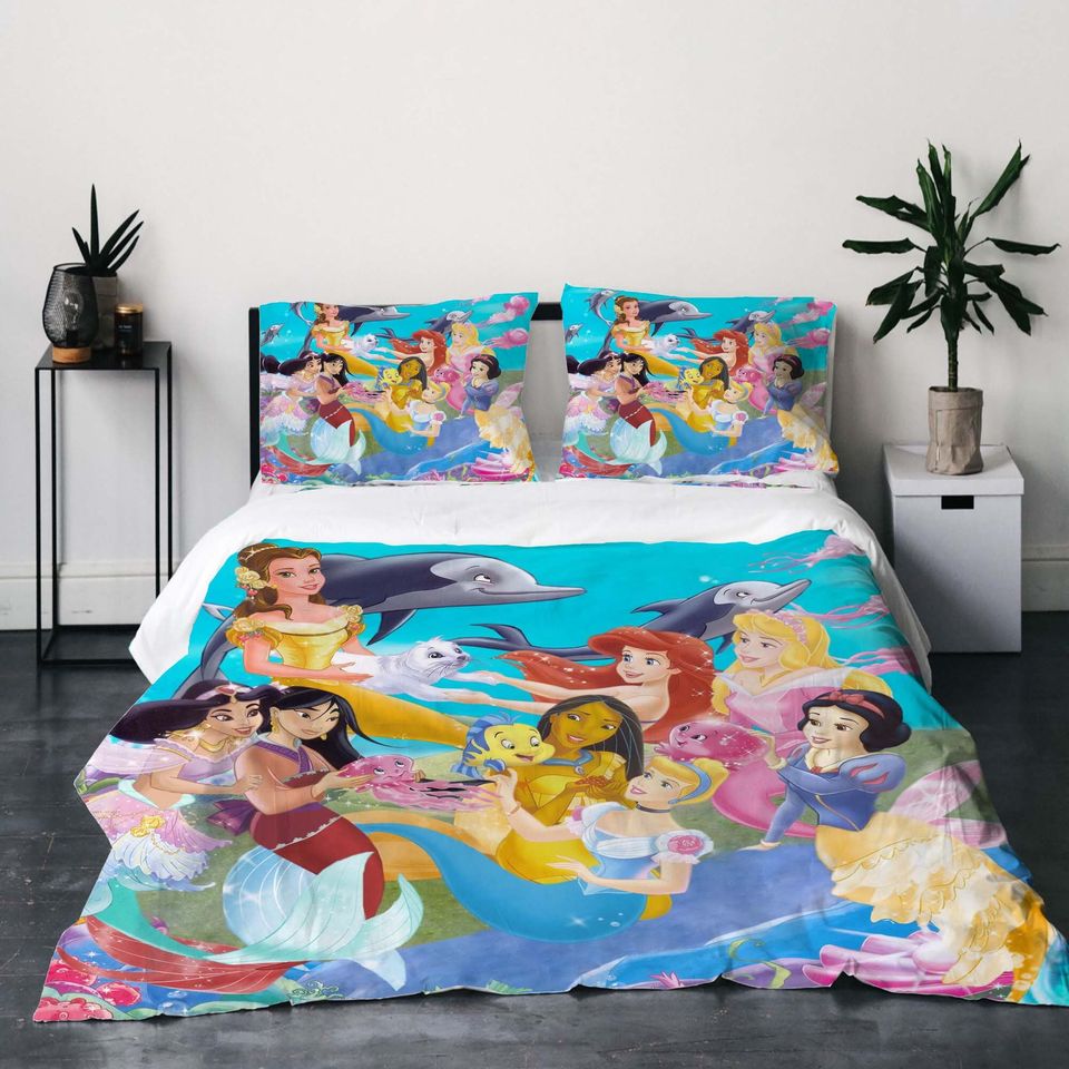 Custom Christmas Disney Princess Three-Piece Quilt cover Set
