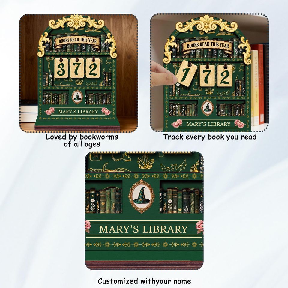 Personalized Books Read This Year Counter  Custom Library Reading Tracker, Book Lovers Gift, Vintage Bookshelf Decor