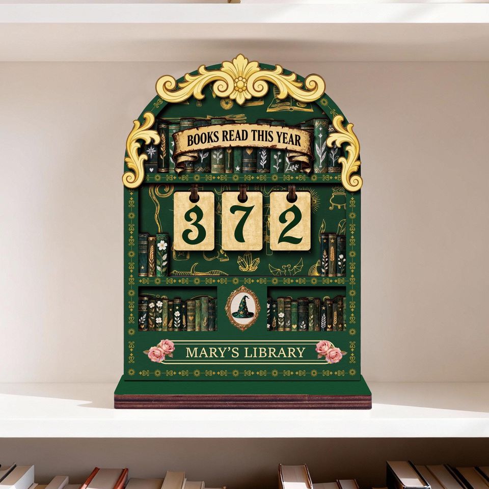 Personalized Books Read This Year Counter  Custom Library Reading Tracker, Book Lovers Gift, Vintage Bookshelf Decor