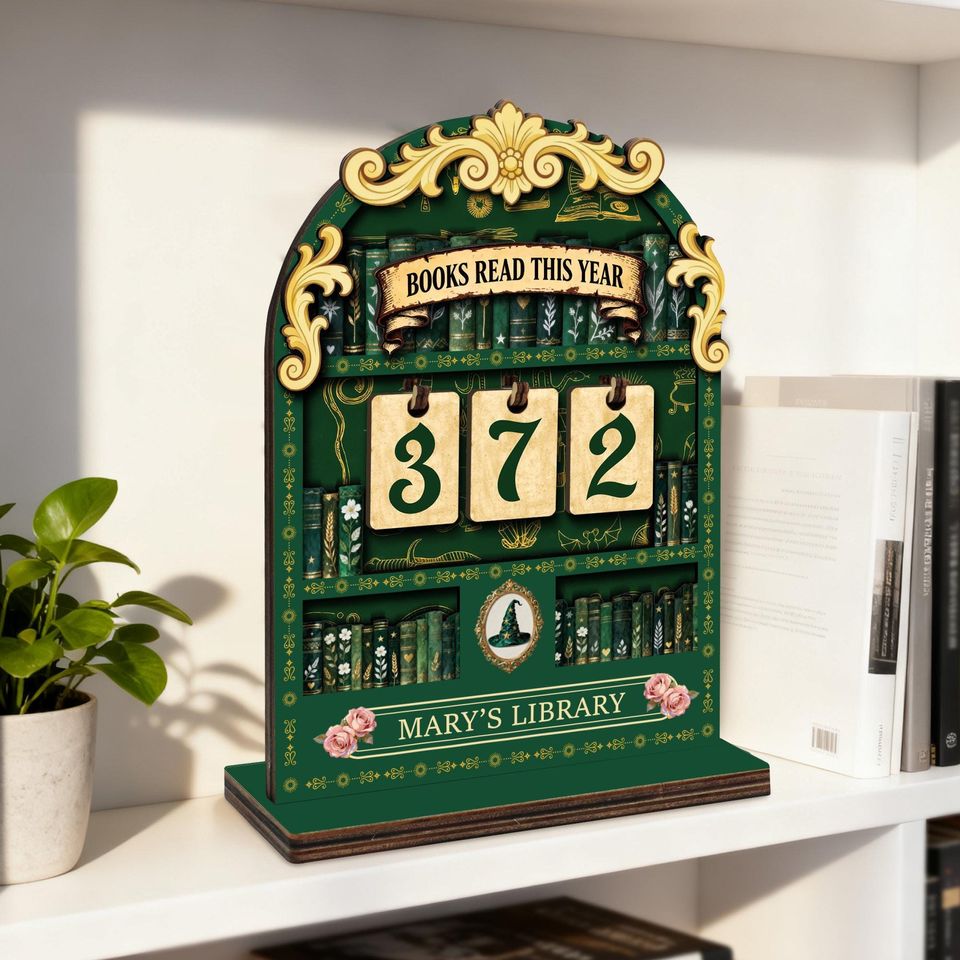 Personalized Books Read This Year Counter  Custom Library Reading Tracker, Book Lovers Gift, Vintage Bookshelf Decor