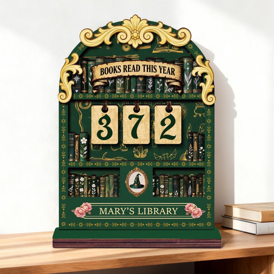Personalized Books Read This Year Counter  Custom Library Reading Tracker, Book Lovers Gift, Vintage Bookshelf Decor