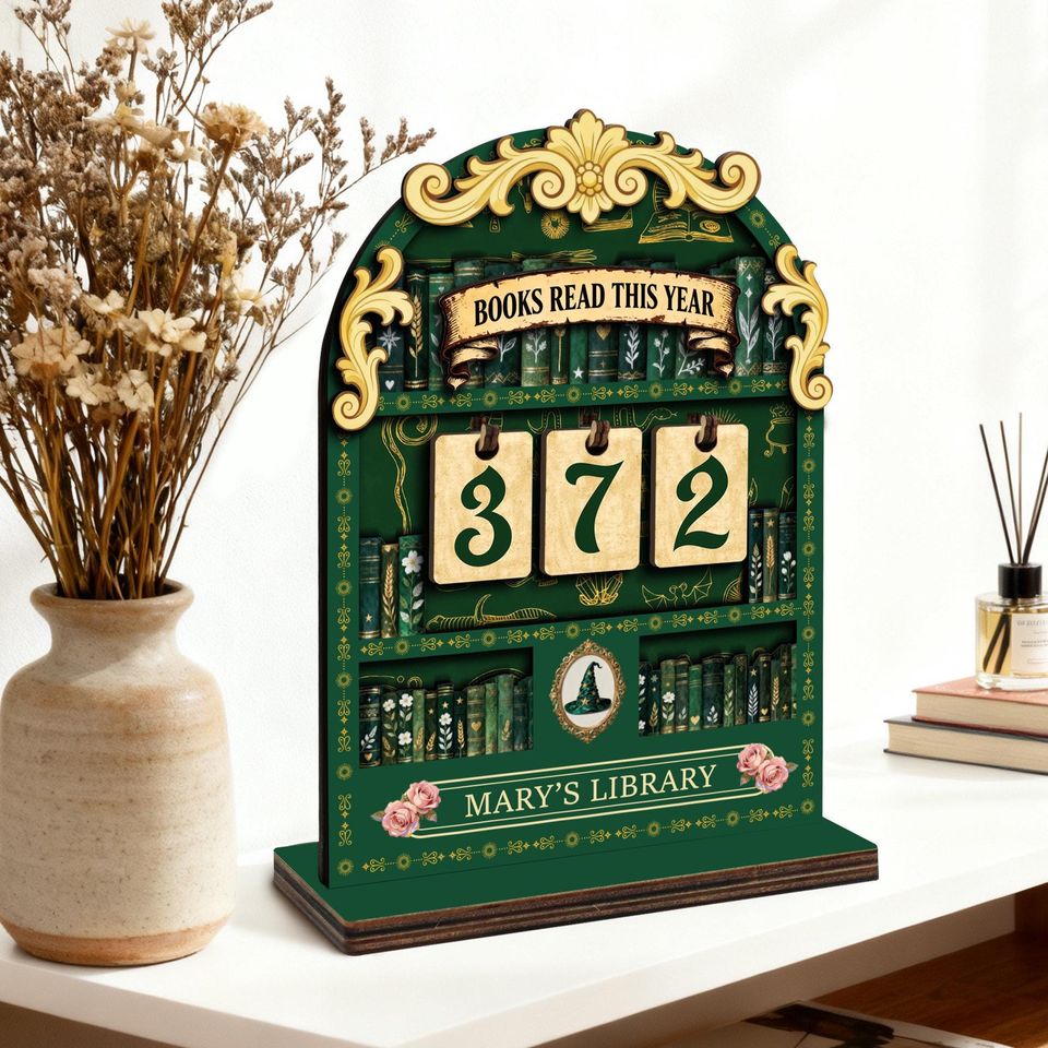 Personalized Books Read This Year Counter  Custom Library Reading Tracker, Book Lovers Gift, Vintage Bookshelf Decor