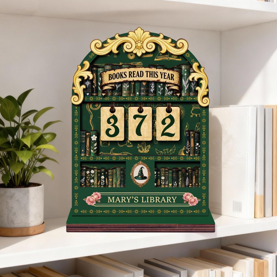 Personalized Books Read This Year Counter  Custom Library Reading Tracker, Book Lovers Gift, Vintage Bookshelf Decor