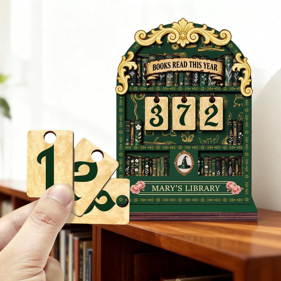Personalized Books Read This Year Counter  Custom Library Reading Tracker, Book Lovers Gift, Vintage Bookshelf Decor