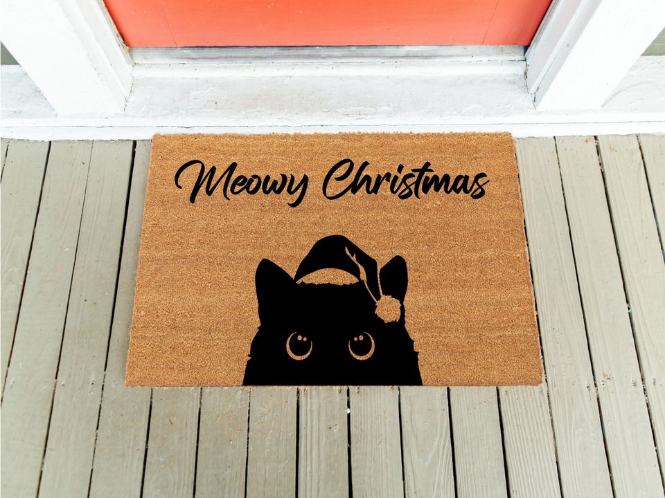 Meowy Christmas Doormat: Funny Cat Welcome Mat