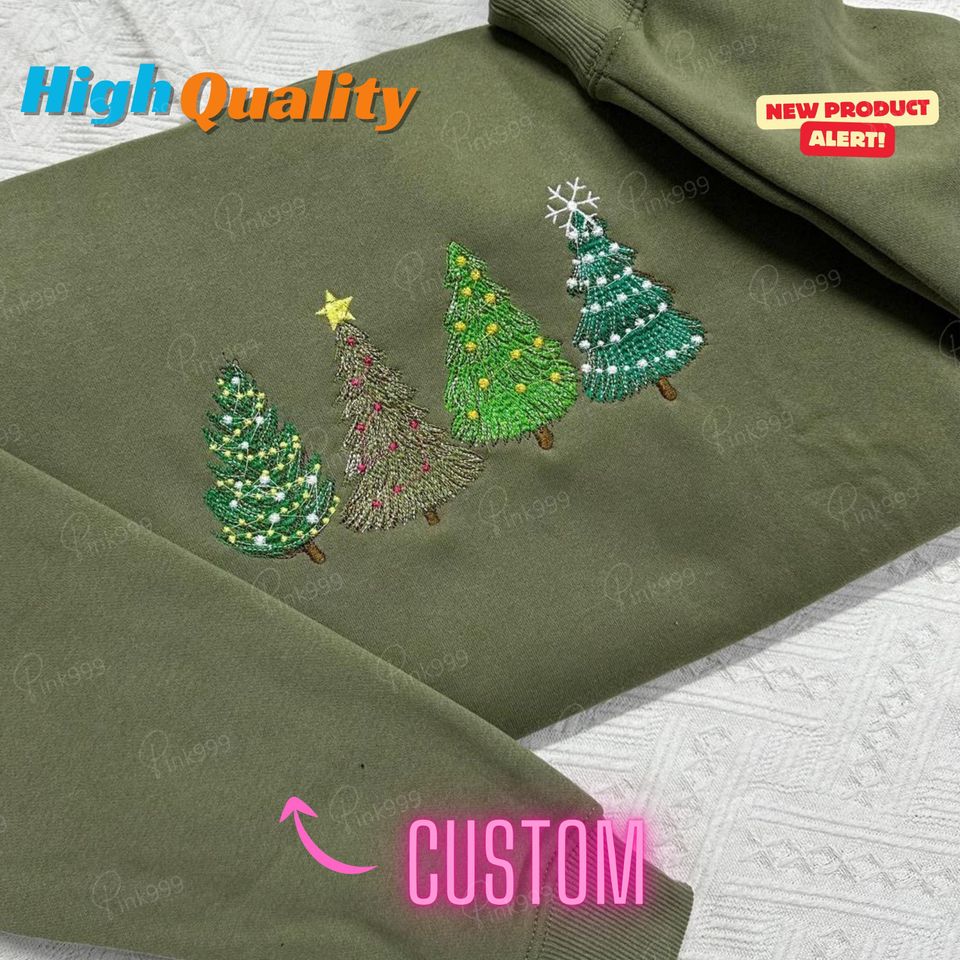 Christmas Tree Embroidery Sweatshirt, Christmas Sweater, Christmas Crewneck, Christmas Tree Sweatshirt, Holiday Sweaters for Women