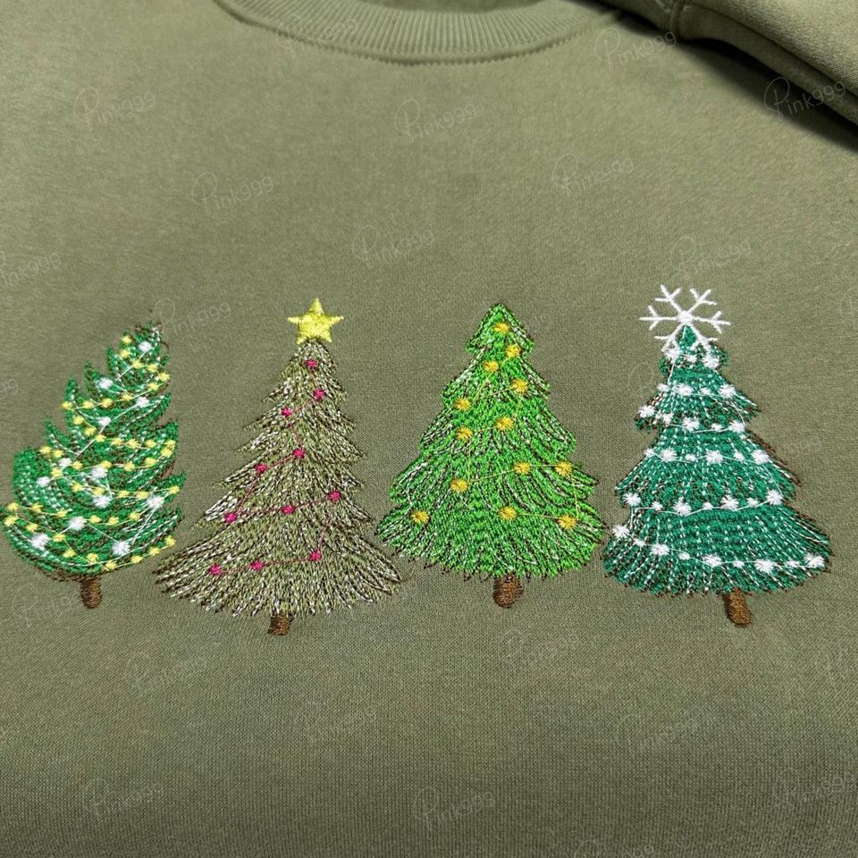 Christmas Tree Embroidery Sweatshirt, Christmas Sweater, Christmas Crewneck, Christmas Tree Sweatshirt, Holiday Sweaters for Women