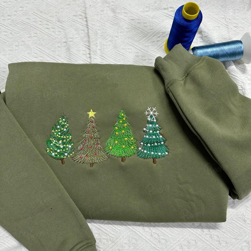 Christmas Tree Embroidery Sweatshirt, Christmas Sweater, Christmas Crewneck, Christmas Tree Sweatshirt, Holiday Sweaters for Women