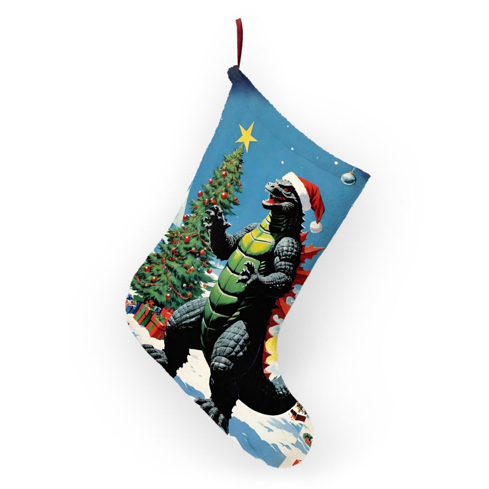 Vintage god zilla Christmas Stocking: Kaiju Holiday Decor