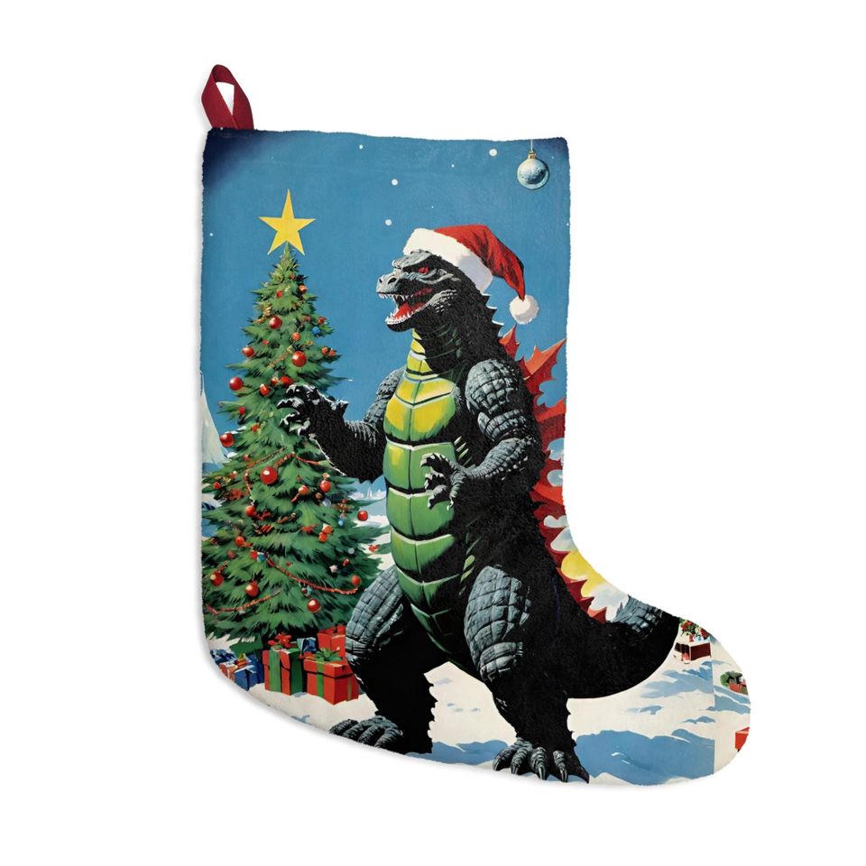 Vintage god zilla Christmas Stocking: Kaiju Holiday Decor