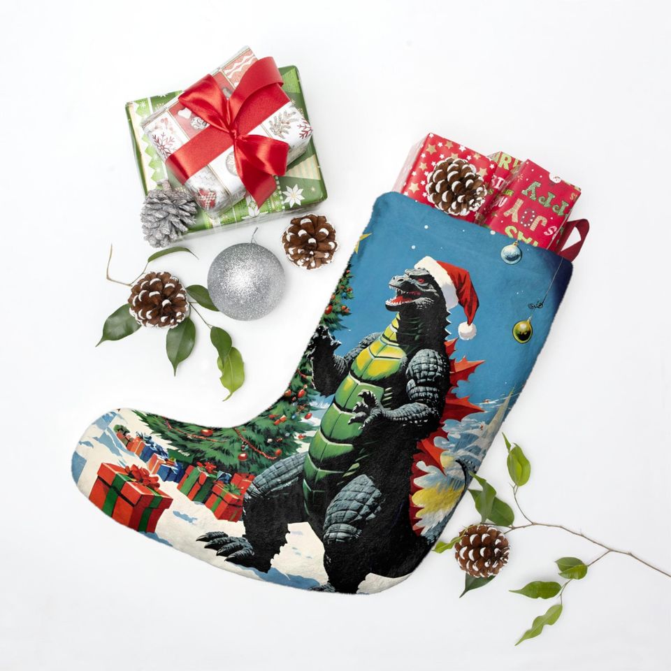 Vintage god zilla Christmas Stocking: Kaiju Holiday Decor