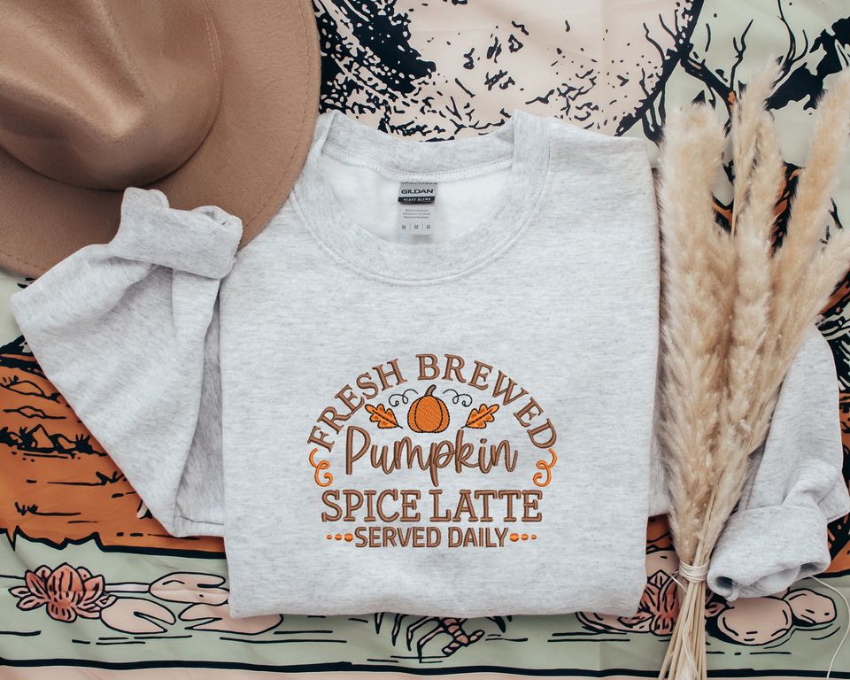 Embroidered Autumn Pumpkin Spice Latte Sweatshirt