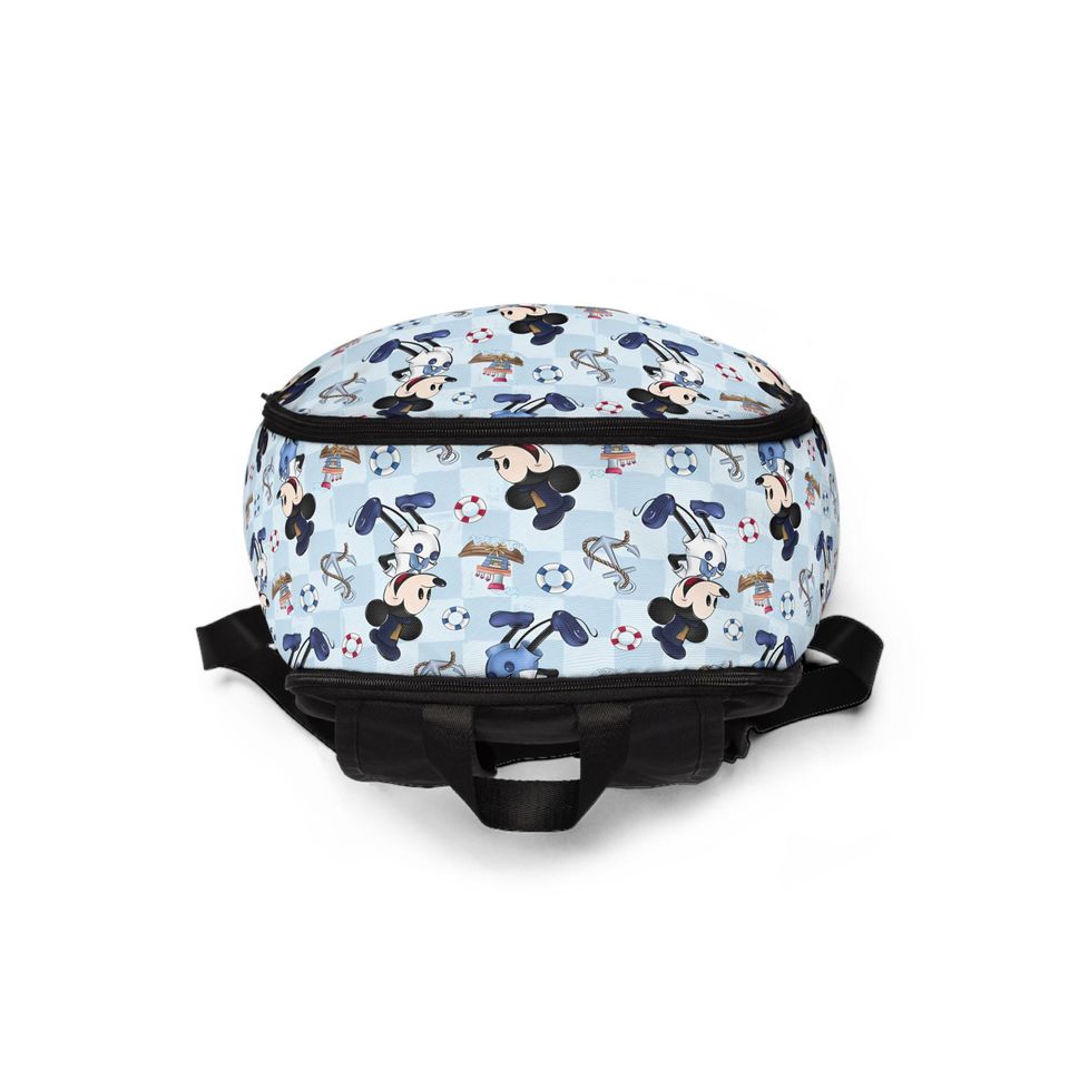Vintage Cartoon Mouse Backpack with Disney Cruise Character Print - Light Blue