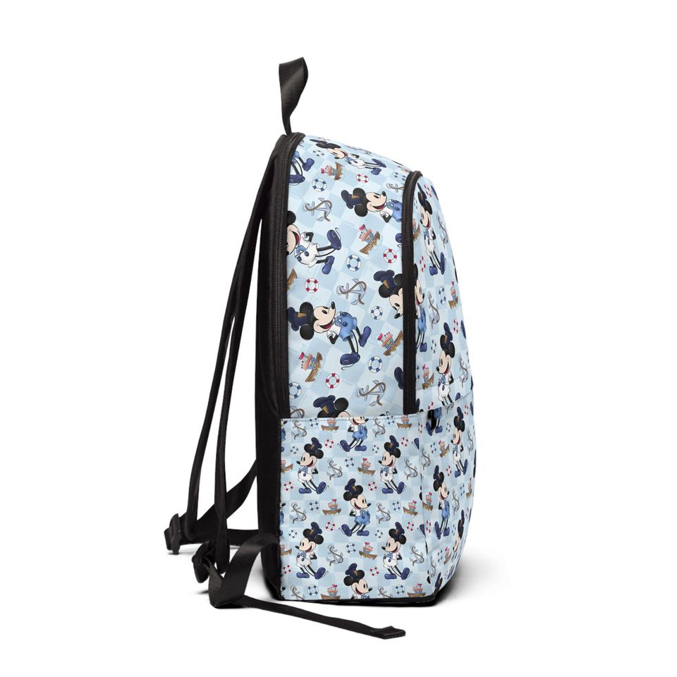 Vintage Cartoon Mouse Backpack with Disney Cruise Character Print - Light Blue