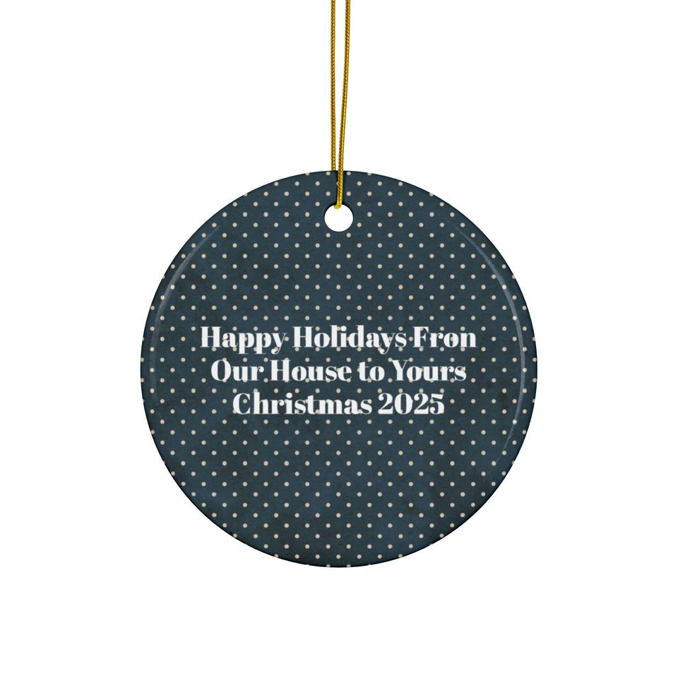 Personalized Ceramic Christmas Ornament, Snowy Village Keepsake