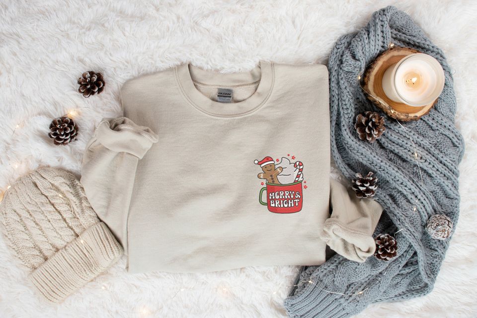 Gingerbread Embroidered Sweatshirt, Christmas Crewneck, Gingerbread Cookie