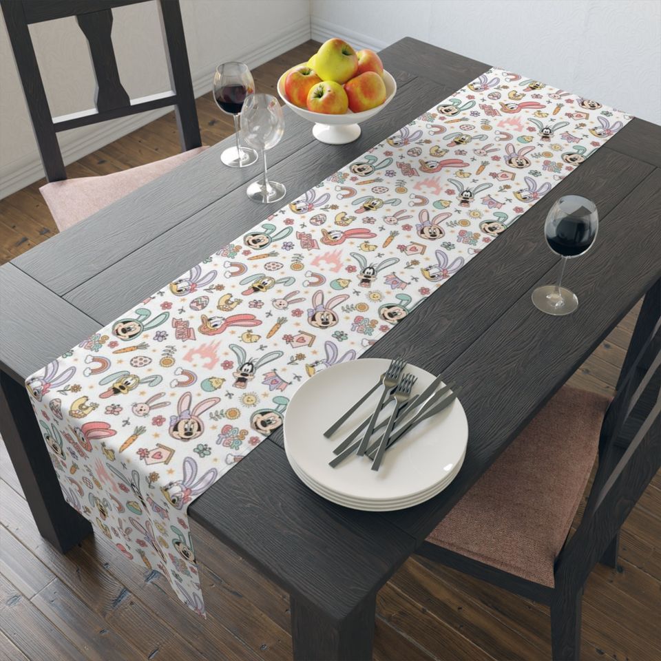 Disney Easter Table Runner, Mickey Mouse Kitchen Decor, Holiday Linen for Dining Table