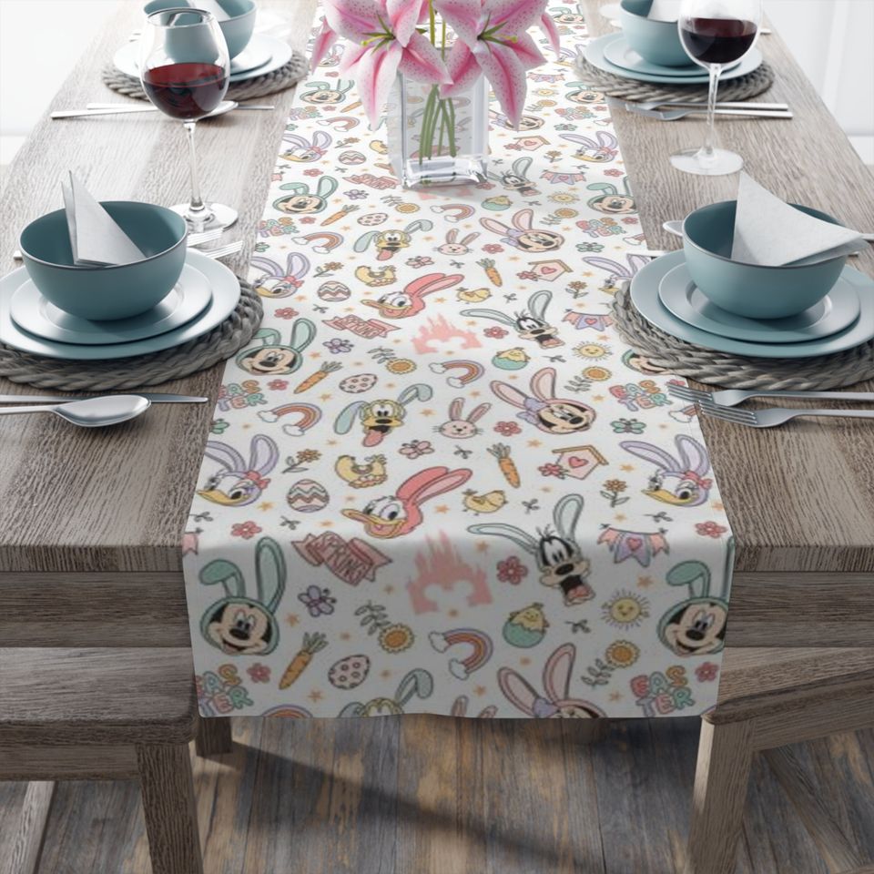 Disney Easter Table Runner, Mickey Mouse Kitchen Decor, Holiday Linen for Dining Table