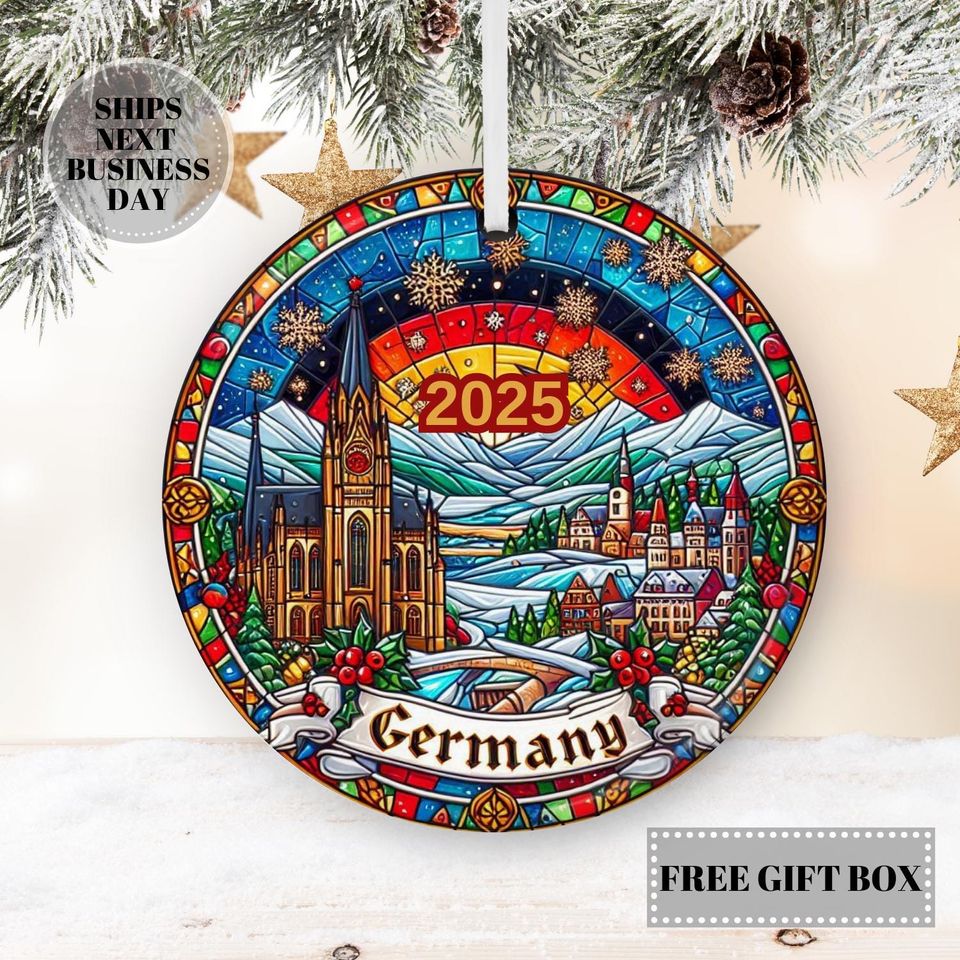 Germany Ceramic Christmas Ornament: Faux Stained Glass Effect