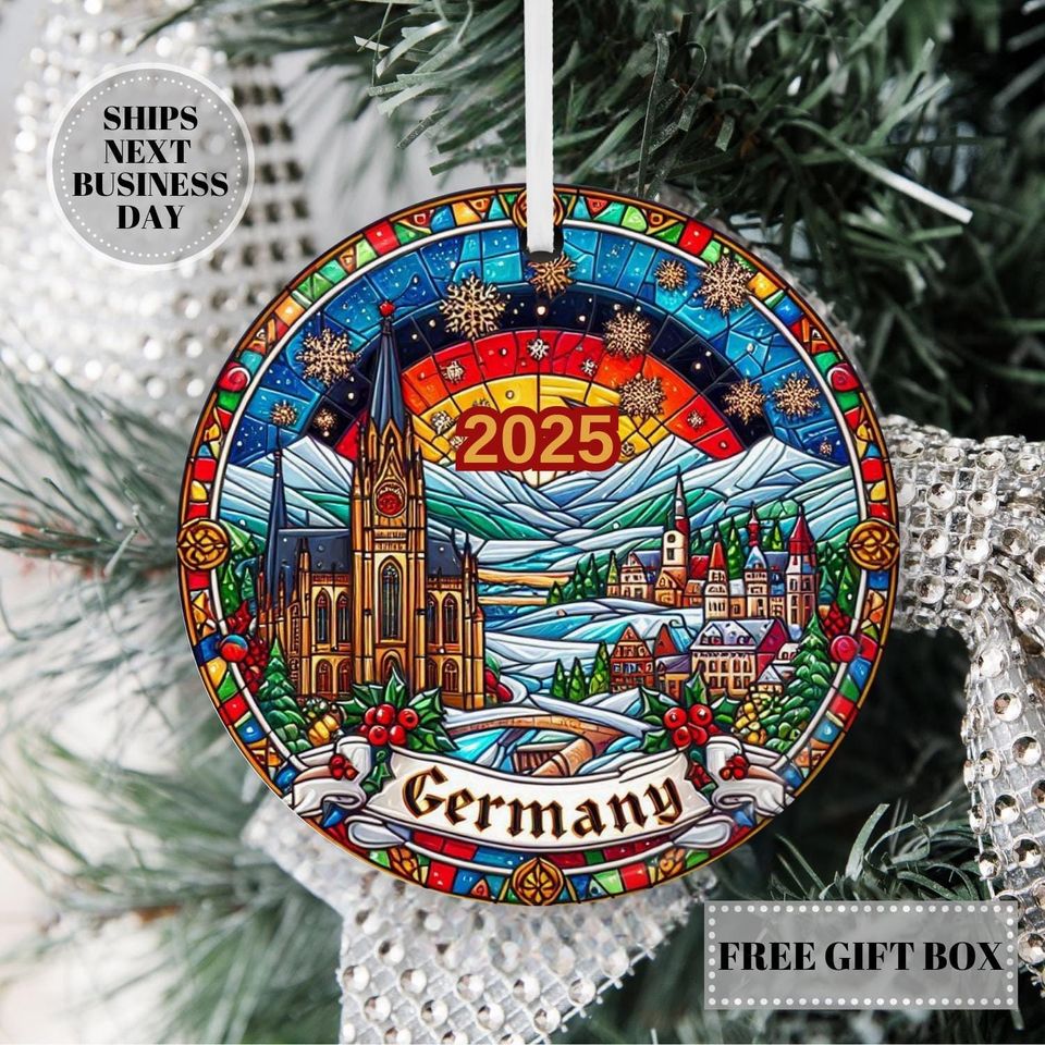 Germany Ceramic Christmas Ornament: Faux Stained Glass Effect