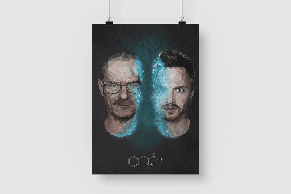 Breaking bad art poster for fans, walter white and jesse pinkman artwork