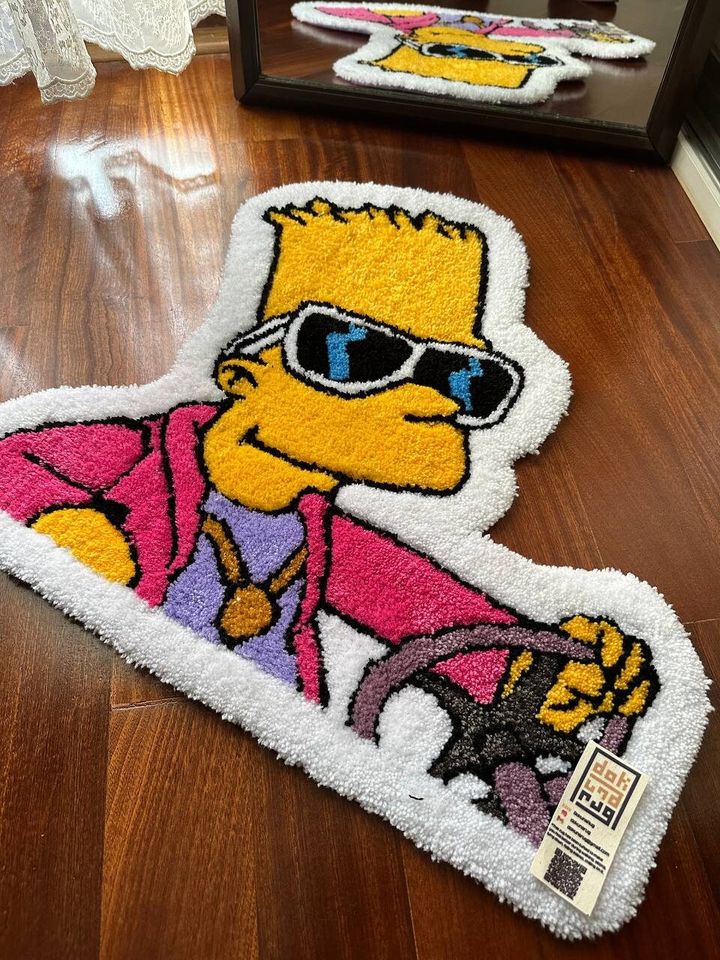 Bart Simpson Rug, Simpsons Tufted Rug, Cartoon Character Rug, Handmade Bedroom Decor, Gift