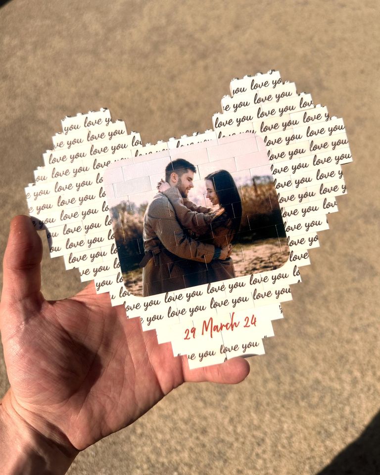 Custom Photo Puzzle Blocks For Couples: Heart-Shaped Couple Gift  | Anniversary Gift | Personalized Christmas Gift For Couples