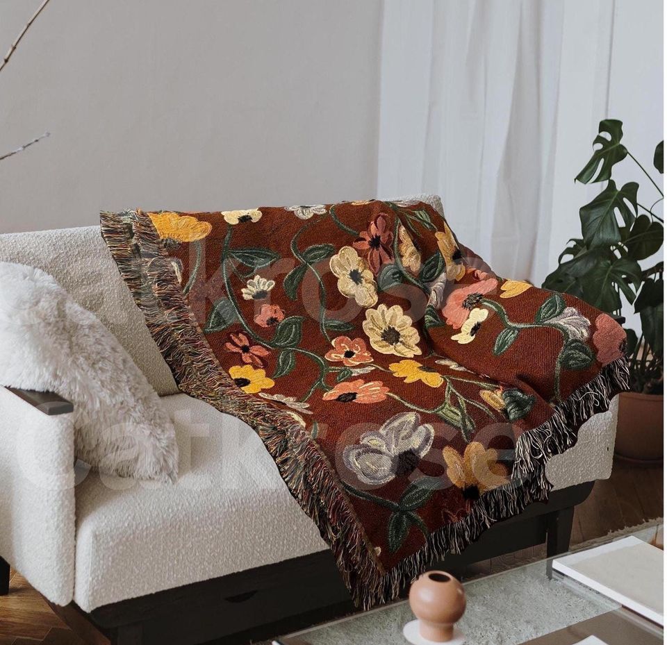 Piano Floral Woven Blanket