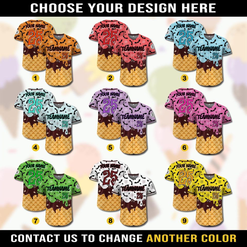 Custom Summerween Ice Cream Baseball Jersey, Personalized Summer Vacation Baseball Jersey