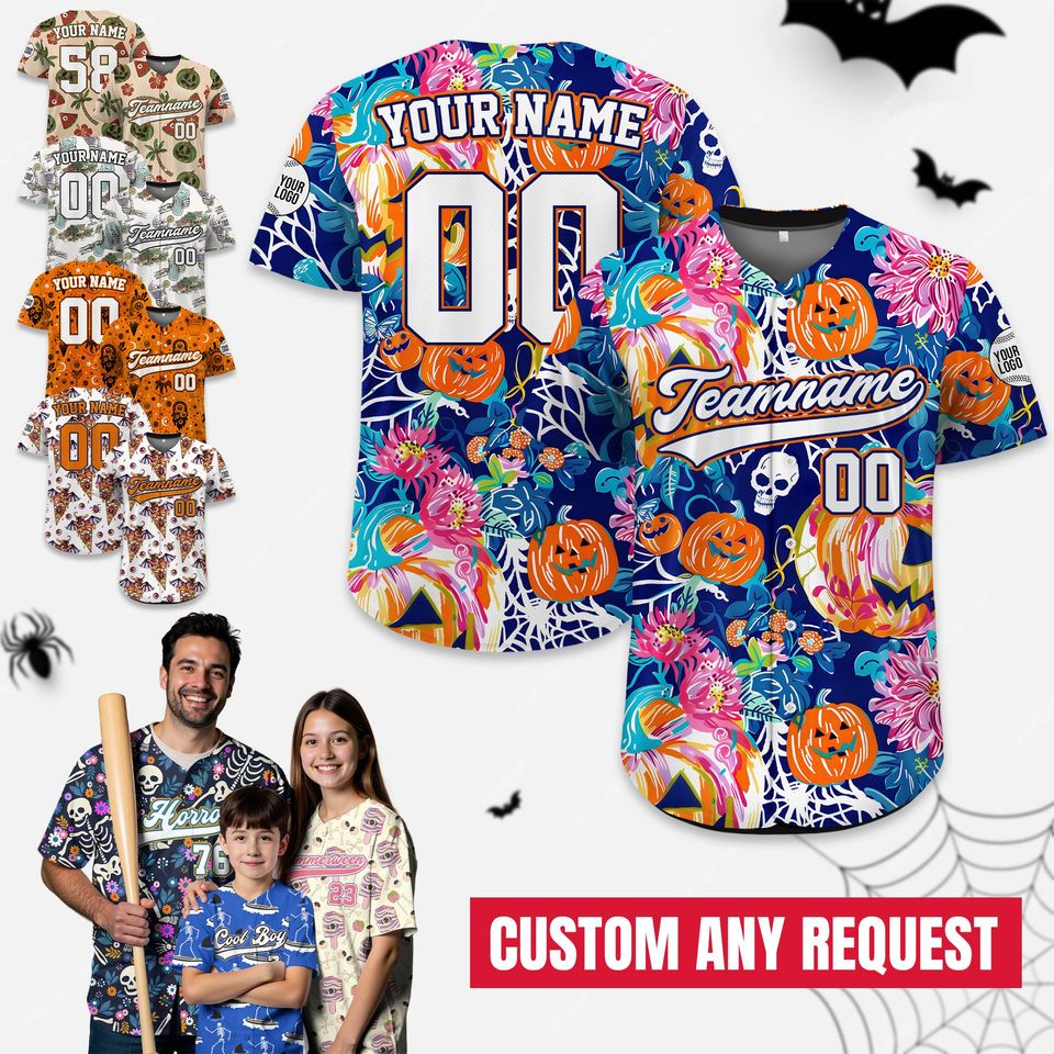 Custom Summerween Hawaiian Baseball Jersey | Personalized Summer Skeleton Ghost | Halloween Shirt