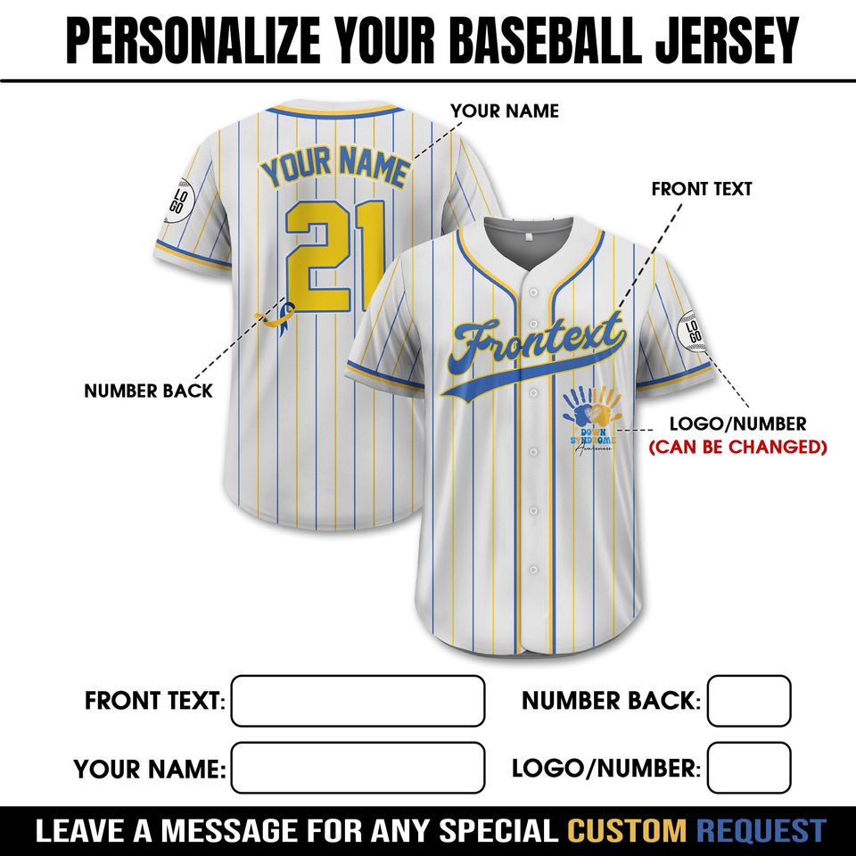 Custom Down Syndrome Awareness Baseball Jersey with Personalized Name