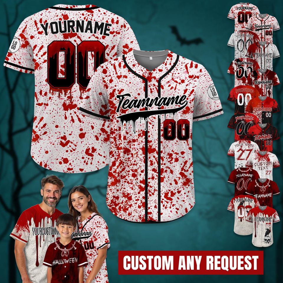 Personalize Bloody Halloween Baseball Jersey for Men Women Youth Kid