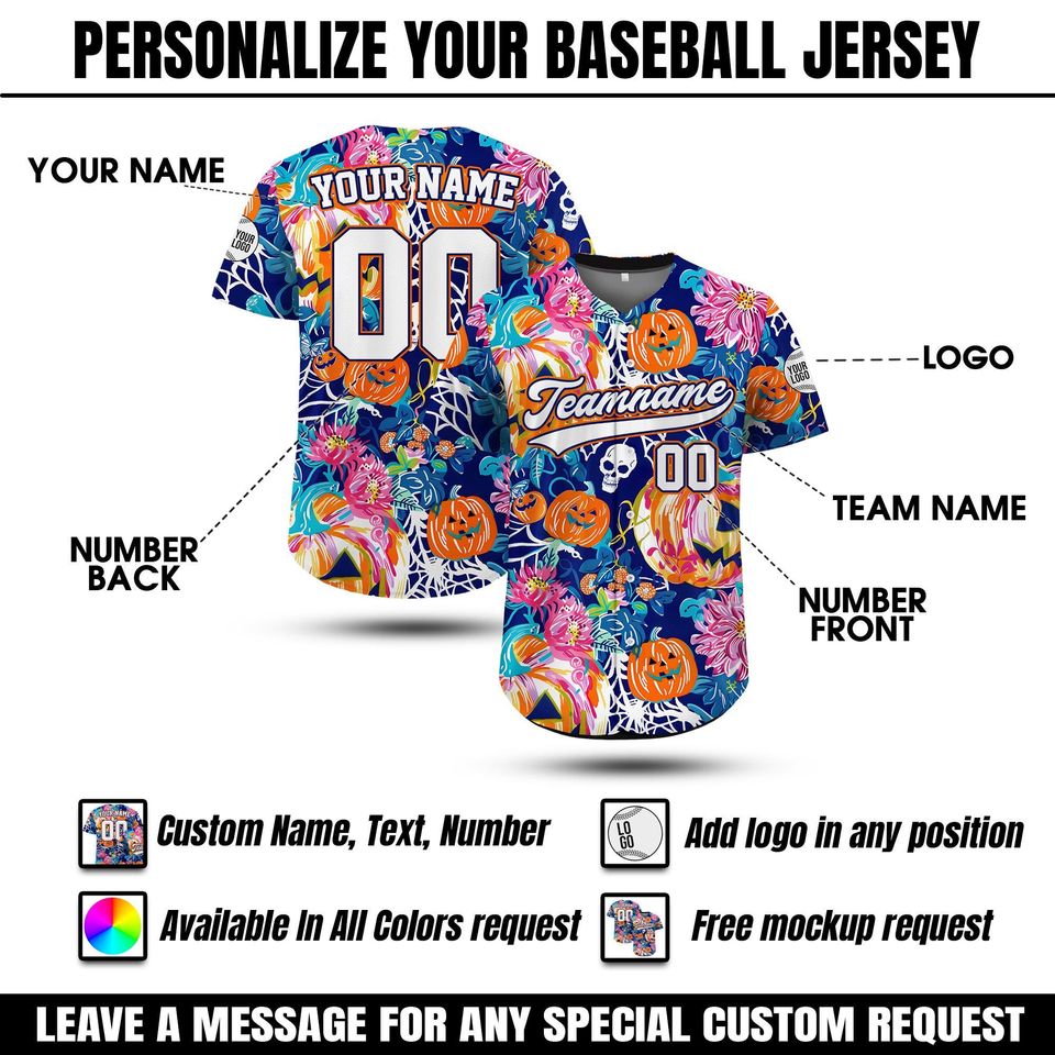 Custom Summerween Hawaiian Baseball Jersey | Personalized Summer Skeleton Ghost | Halloween Shirt