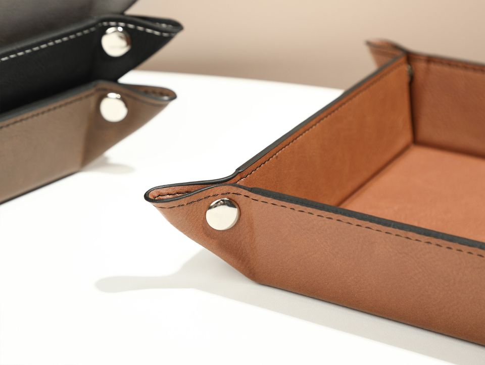 Personalized Leather Valet Tray, Small leather trinket trays, Foldable Leather Valet Tray