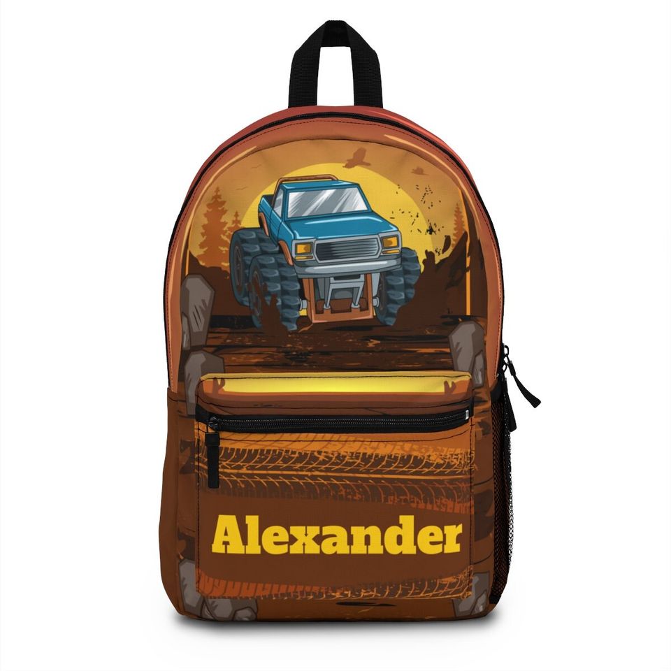 Monster truck backpack, Back pack for kids, Backpack boys personalize, Monogram Large school backpack kid