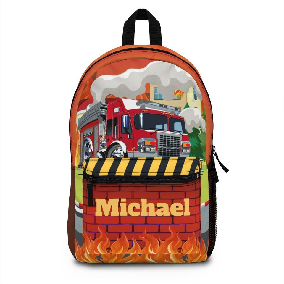 Fire truck backpack, Back pack for kids, Backpack boys personalize, Monogram Large school backpack kid