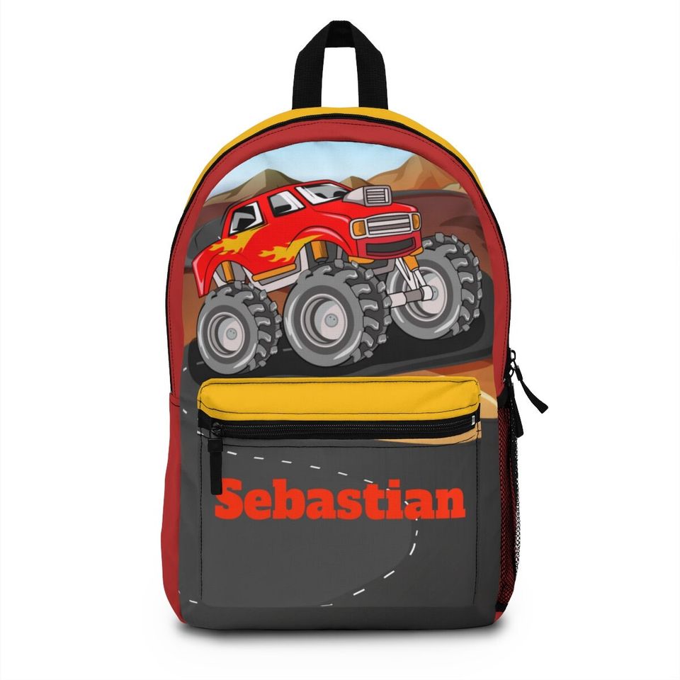 Monster truck backpack, Back pack for kids, Backpack boys, Monogram Large school backpack kid