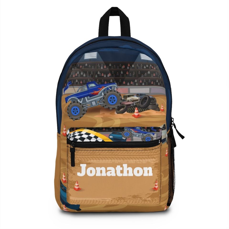 Monster truck backpack, Back pack for kids, Backpack boys personalize, Monogram Large school backpack kid