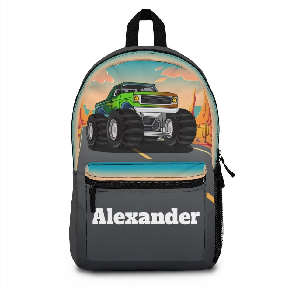 Monster truck backpack, Back pack for kids, Backpack boys personalize, Monogram Large school backpack kid