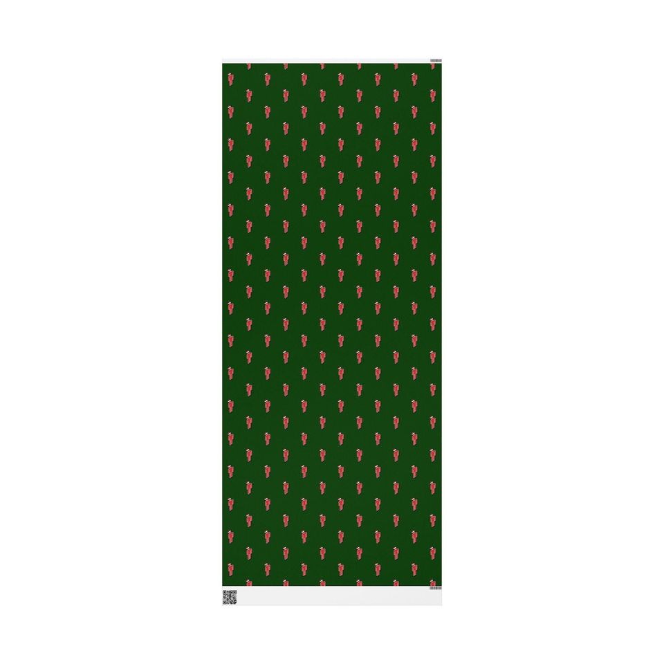 B.E. Inspired Christmas Wrapping Paper: Green Holiday Santa Icon Gift Wrap