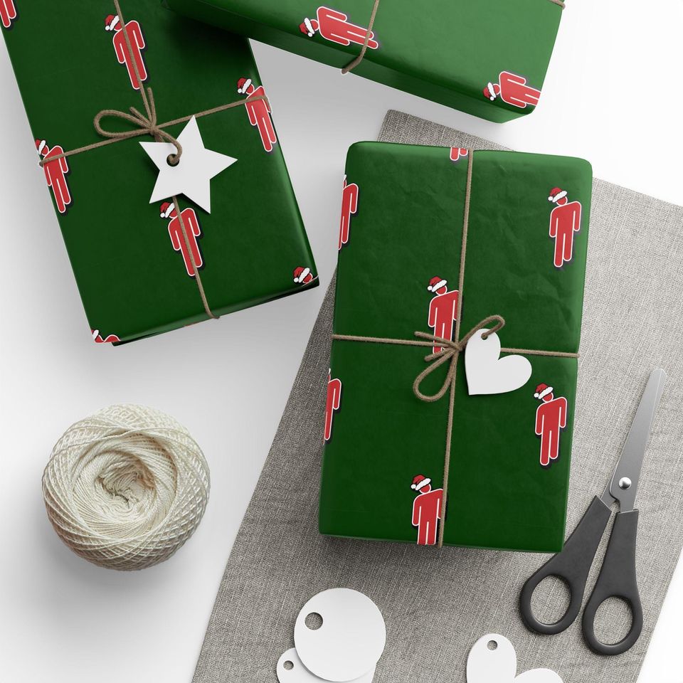 B.E. Inspired Christmas Wrapping Paper: Green Holiday Santa Icon Gift Wrap