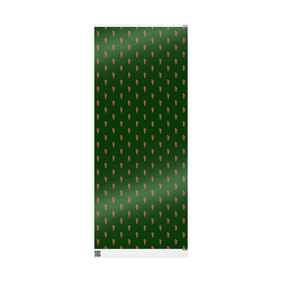 B.E. Inspired Christmas Wrapping Paper: Green Holiday Santa Icon Gift Wrap