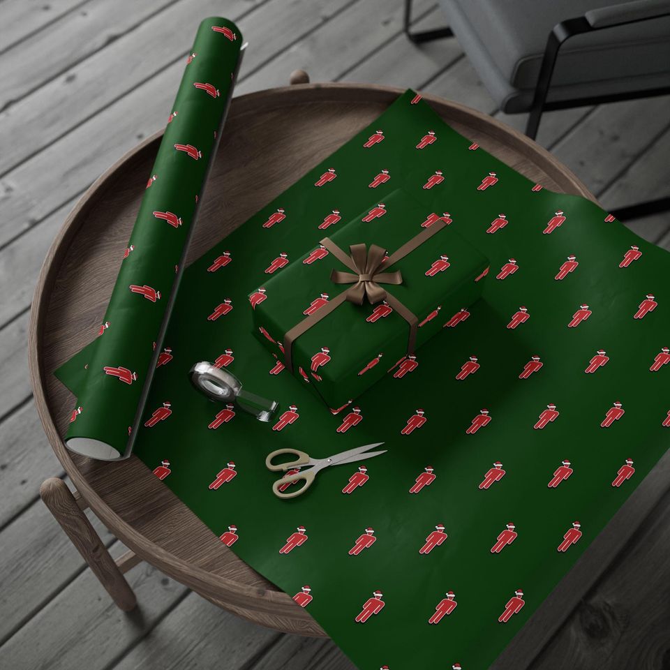 B.E. Inspired Christmas Wrapping Paper: Green Holiday Santa Icon Gift Wrap