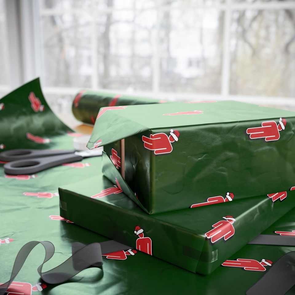 B.E. Inspired Christmas Wrapping Paper: Green Holiday Santa Icon Gift Wrap