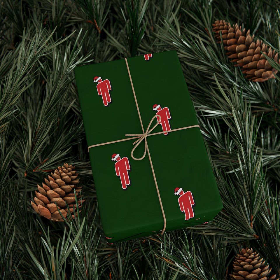 B.E. Inspired Christmas Wrapping Paper: Green Holiday Santa Icon Gift Wrap
