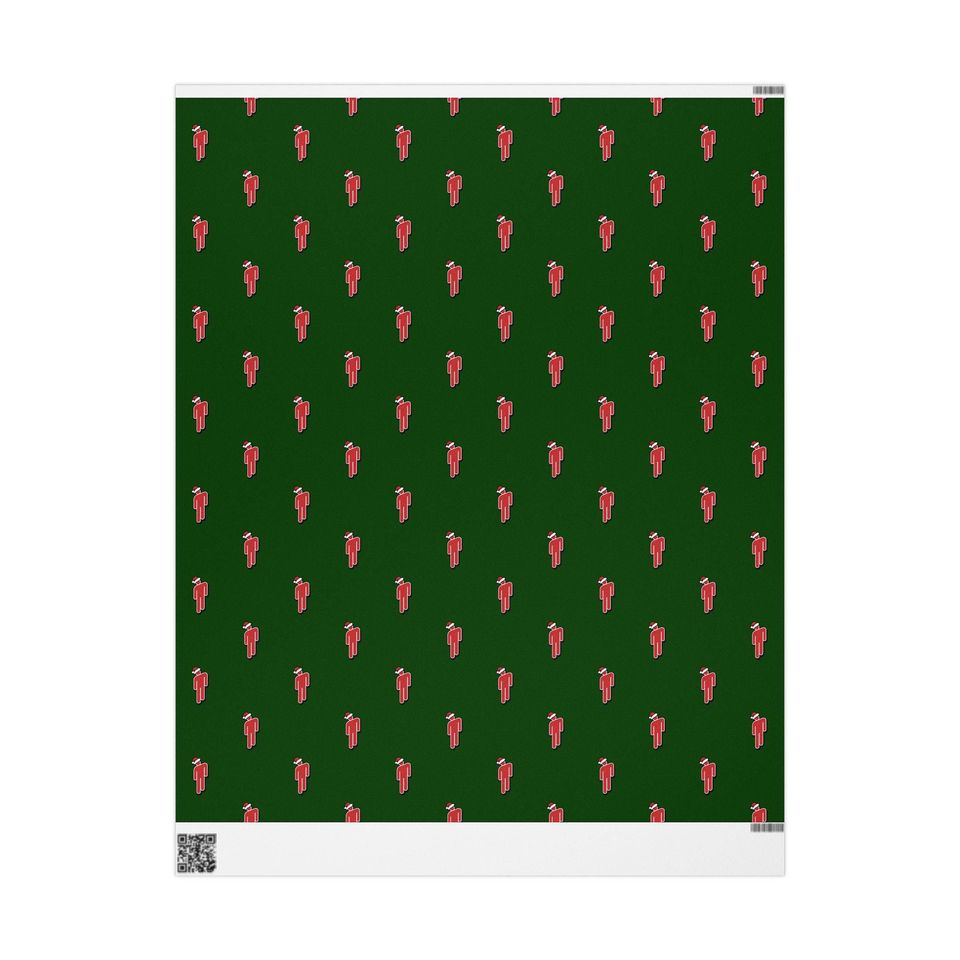 B.E. Inspired Christmas Wrapping Paper: Green Holiday Santa Icon Gift Wrap