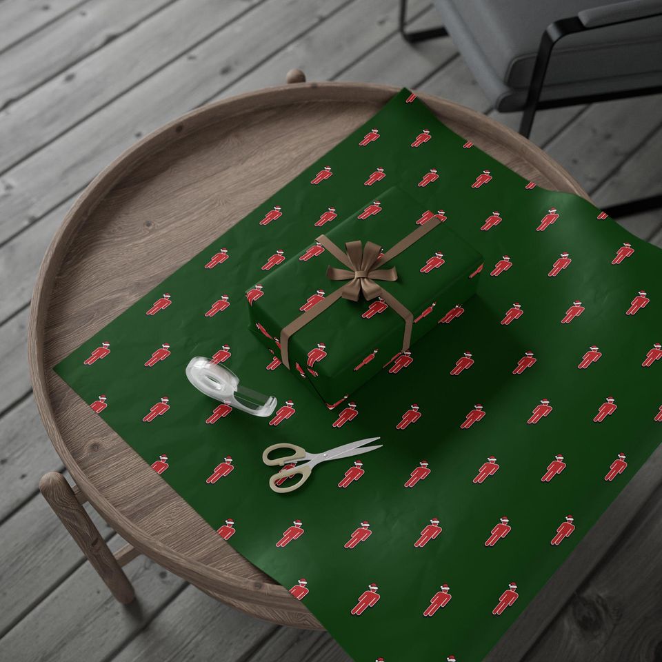 B.E. Inspired Christmas Wrapping Paper: Green Holiday Santa Icon Gift Wrap