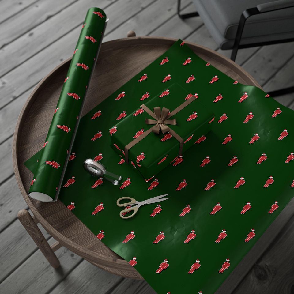 B.E. Inspired Christmas Wrapping Paper: Green Holiday Santa Icon Gift Wrap