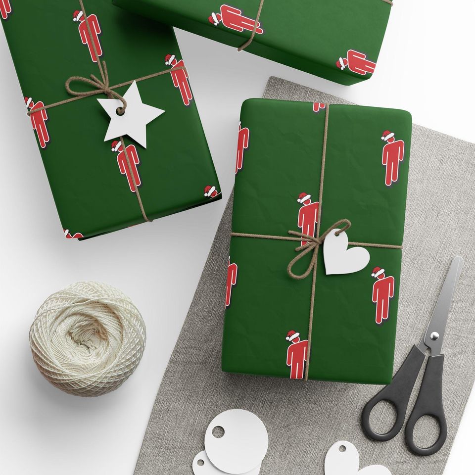 B.E. Inspired Christmas Wrapping Paper: Green Holiday Santa Icon Gift Wrap