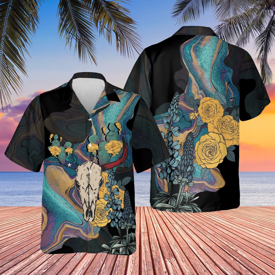 Longhorn Skull Texas Hawaiian Shirt, Texas Lover Shirt, Texas State Shirt